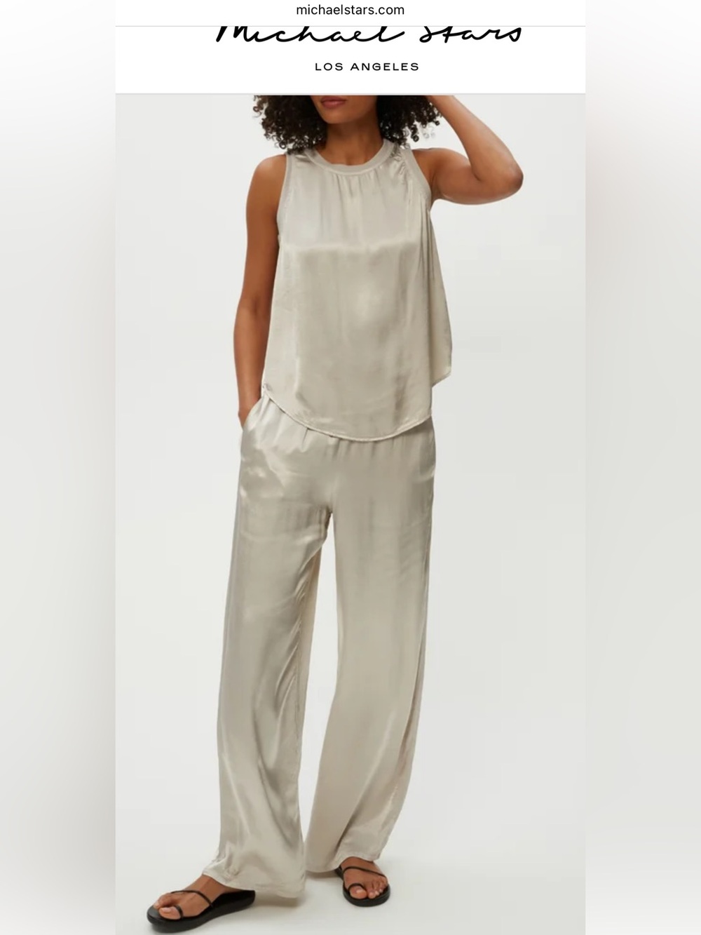 Michael Stars Cyrus Satin Wide-Leg Pants in Light Champagne